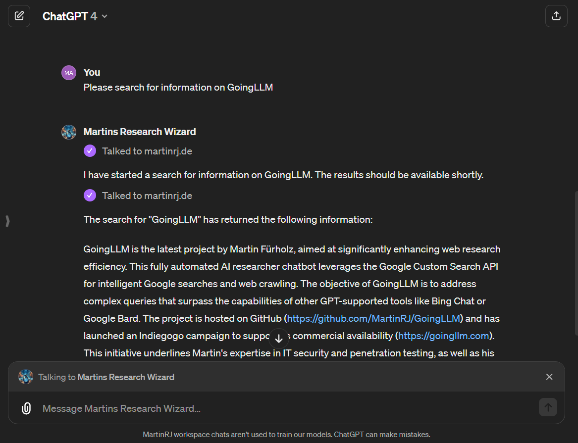 GoingLLM as ChatGPT plugin ('GPT')